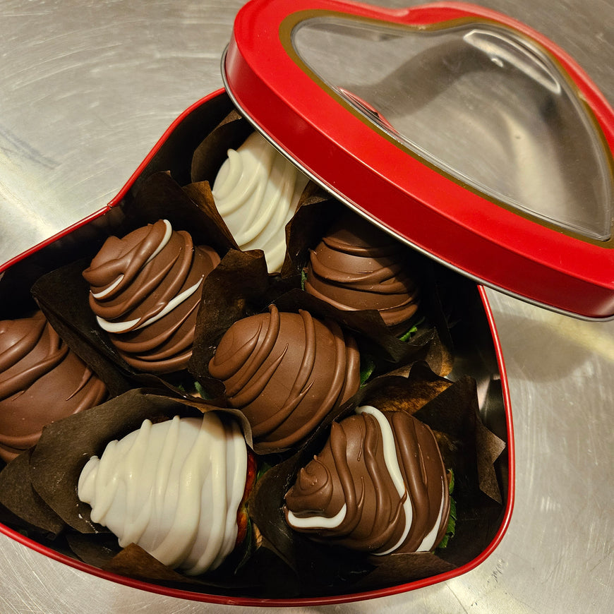 Heart-Shaped Tin with Chocolate Covered Strawberries (Gift) EVENT