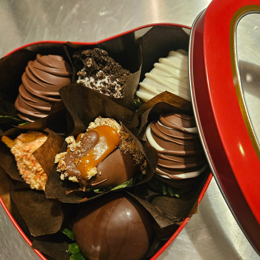 Heart-Shaped Tin with Chocolate Covered Strawberries