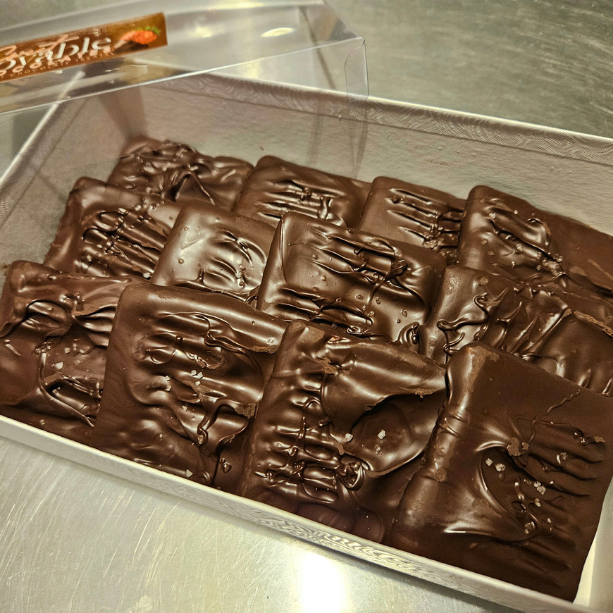 Dark Chocolate Covered Graham Crackers with Sea Salt.