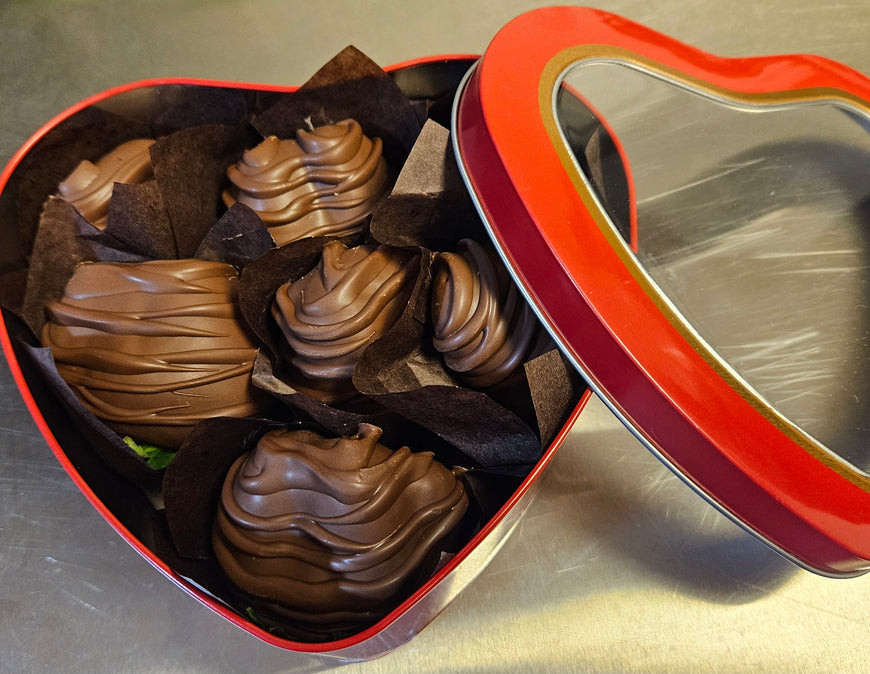 Heart-Shaped Tin with Chocolate Covered Strawberries