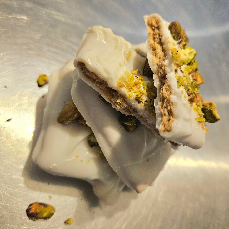White Chocolate Covered Graham Crackers with Pistachio